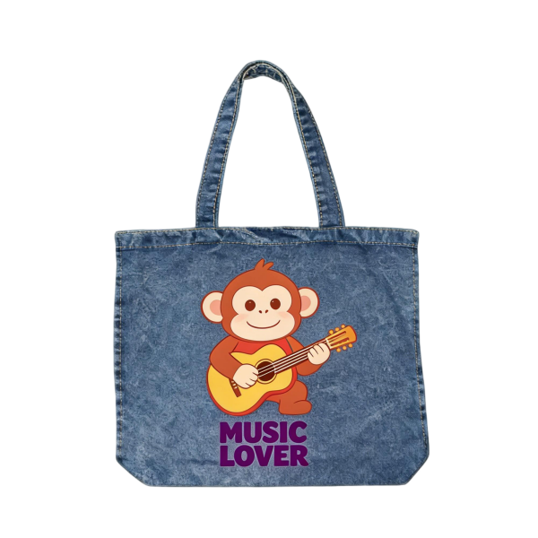 Music Lover Monkey Denim Tote Bag